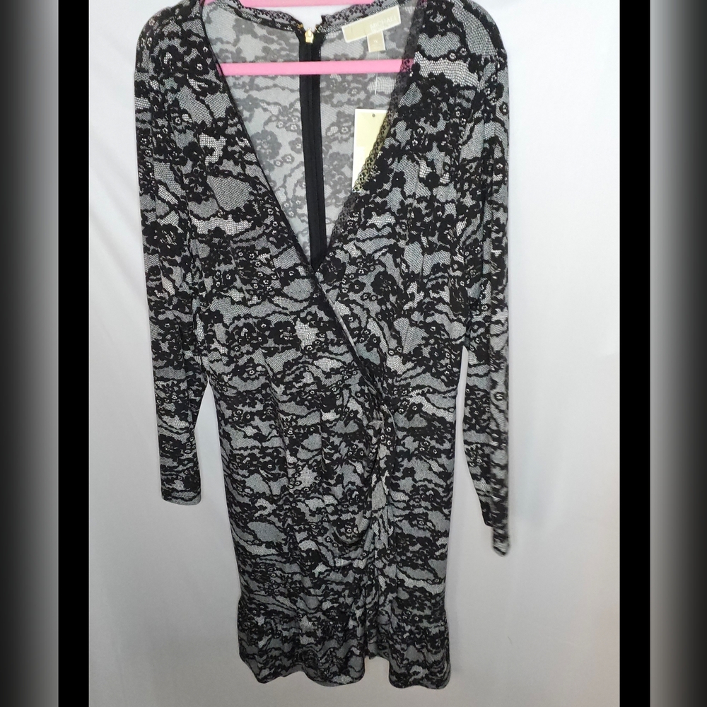 Michael Kors Black Lace Dress with Gold MK Hardware Size 1x NWT
